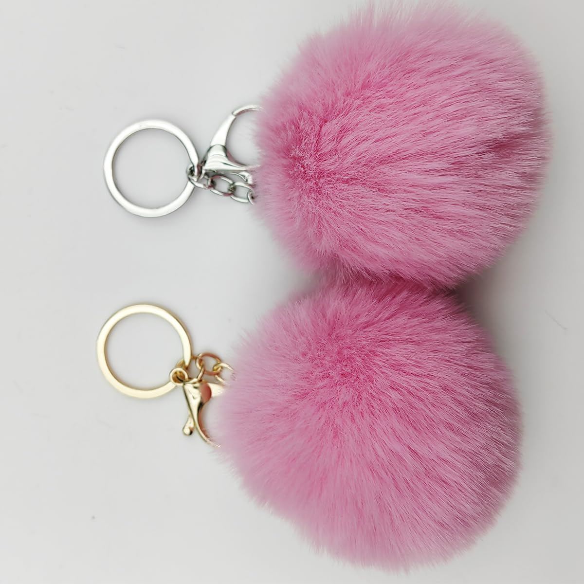 2PCS Pom Pom Keychain Faux Rabbit Fur Ball for Car Key Ring Handbag Bag Pendant - Image 3