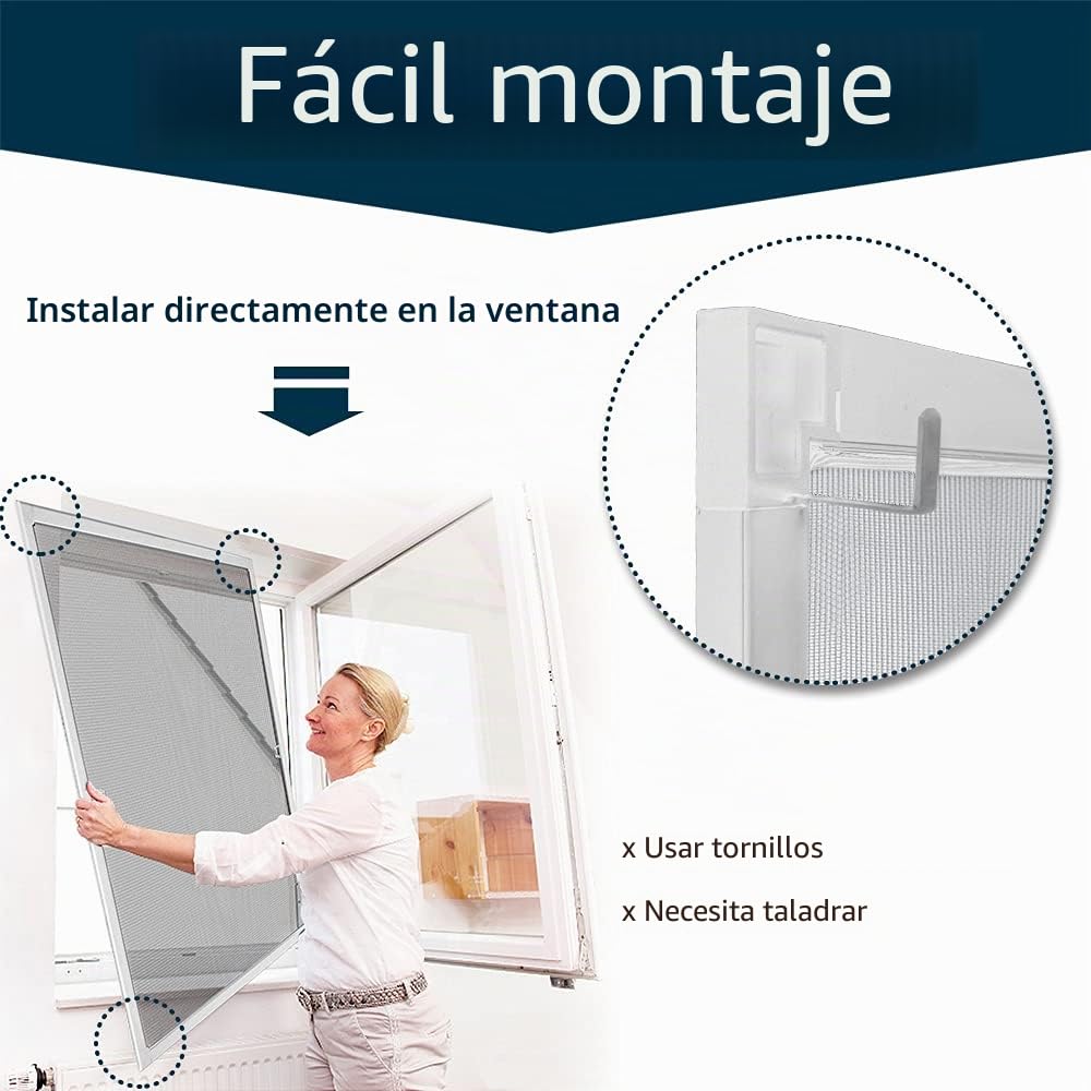 YUENFONG Mosquitera para ventana, protección contra insectos, puertas mosquiteras, marco de aluminio, malla protectora contra moscas, sin taladrar ni atornillar (80 x 100 cm, blanco)