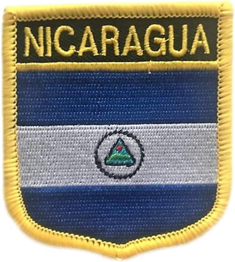 Nicaragua Flag Shield Travel Patch/International Iron On Badge (Nicaraguan Crest, 2.75" x 2.35")