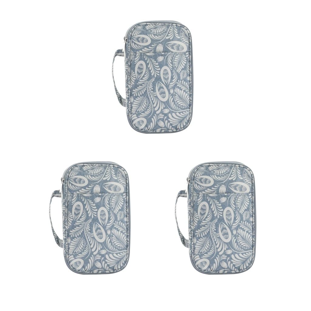 Juego de 3 fundas largas para agujas de tejer, bolsa de almacenamiento Oxford, hojas grises, hojas grises