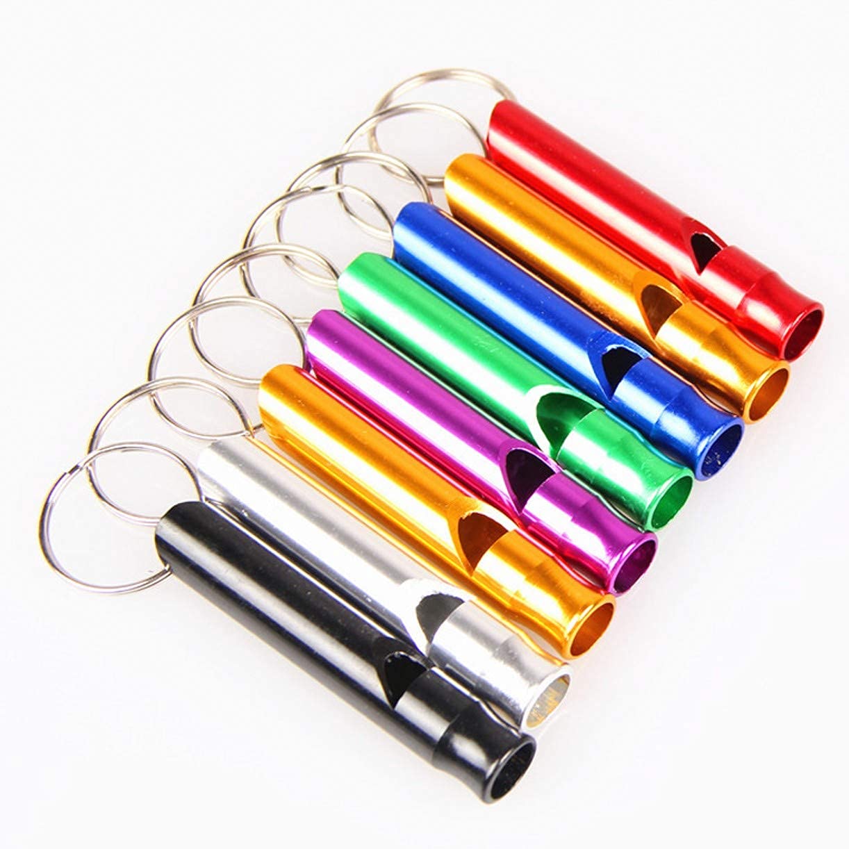 ZHONGJIUYUAN 100 Stück Aluminium-Legierung Outdoor Notfall Survival Camping Wandern Sicherheit Rettung Erste Hilfe Schlüsselanhänger Pfeife Zugpfeife (zufällige Farbe)