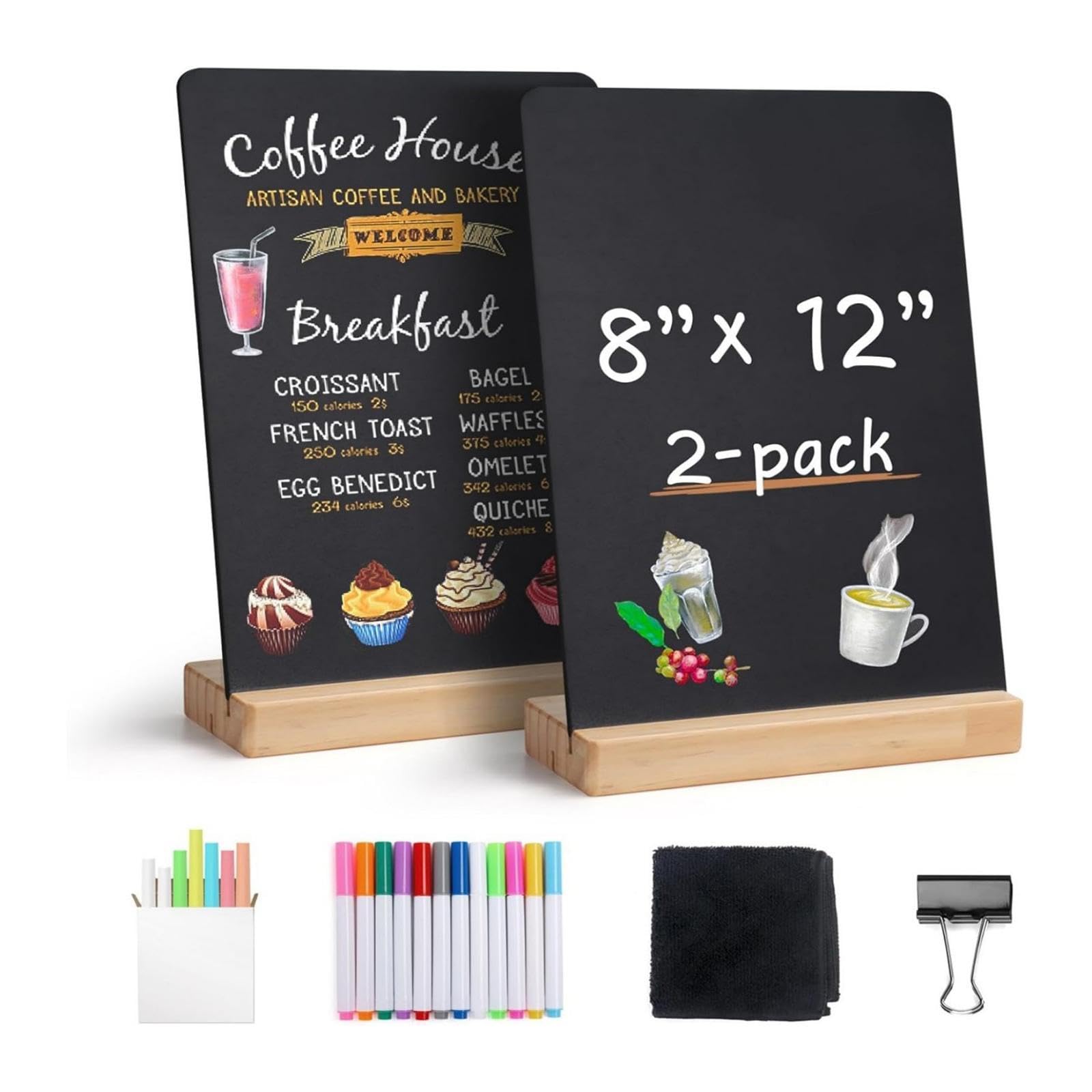 2 Piezas Pizarra Pequeña Carteles de Mesa Etiquetas para Menú Base de Madera Lavable Doble Cara Adecuado para Fiestas Bodas Cafés Negocios Y