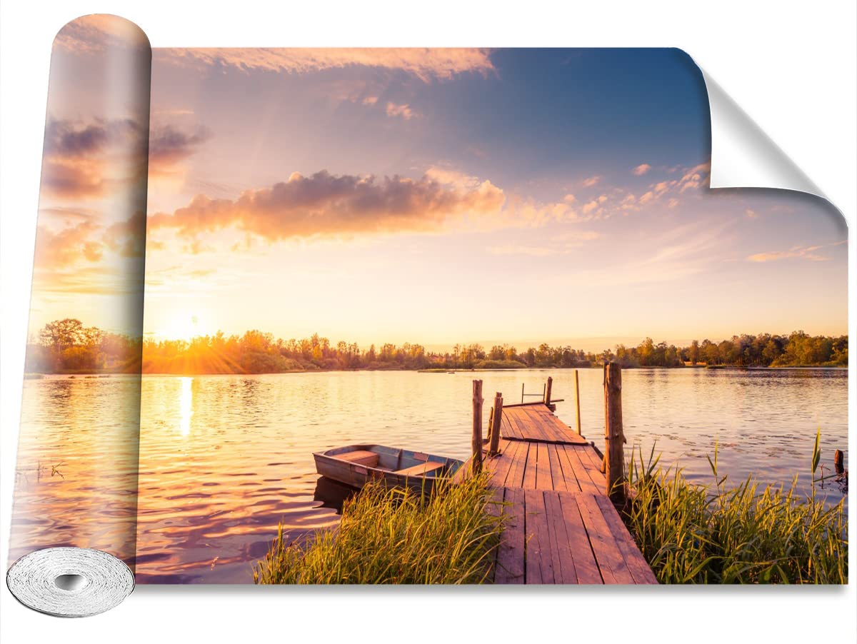 Stickers muraux paysage lac et soleil Tulup pour créer une ambiance moderne au salon