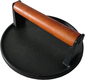 Firsgrill Cast Iron Grill Presses with Wood Handle Round w Flat Bottom