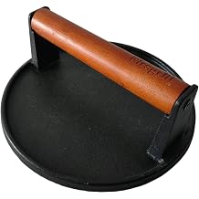 Firsgrill Flat Bottom Hamburger Press 7.1" Round Heavy Duty Cast Iron Smashed Meat Steak with Wood Handle for Blackstone Weber Treager Griddle Grill YPP