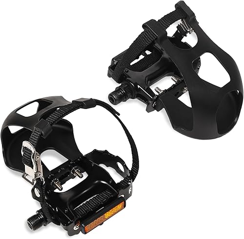 Bucklos Pedales de bicicleta con jaulas y correas para los dedos de los pies, jaula compatible con Peloton Bike Spin Bike para zapatos regulares,