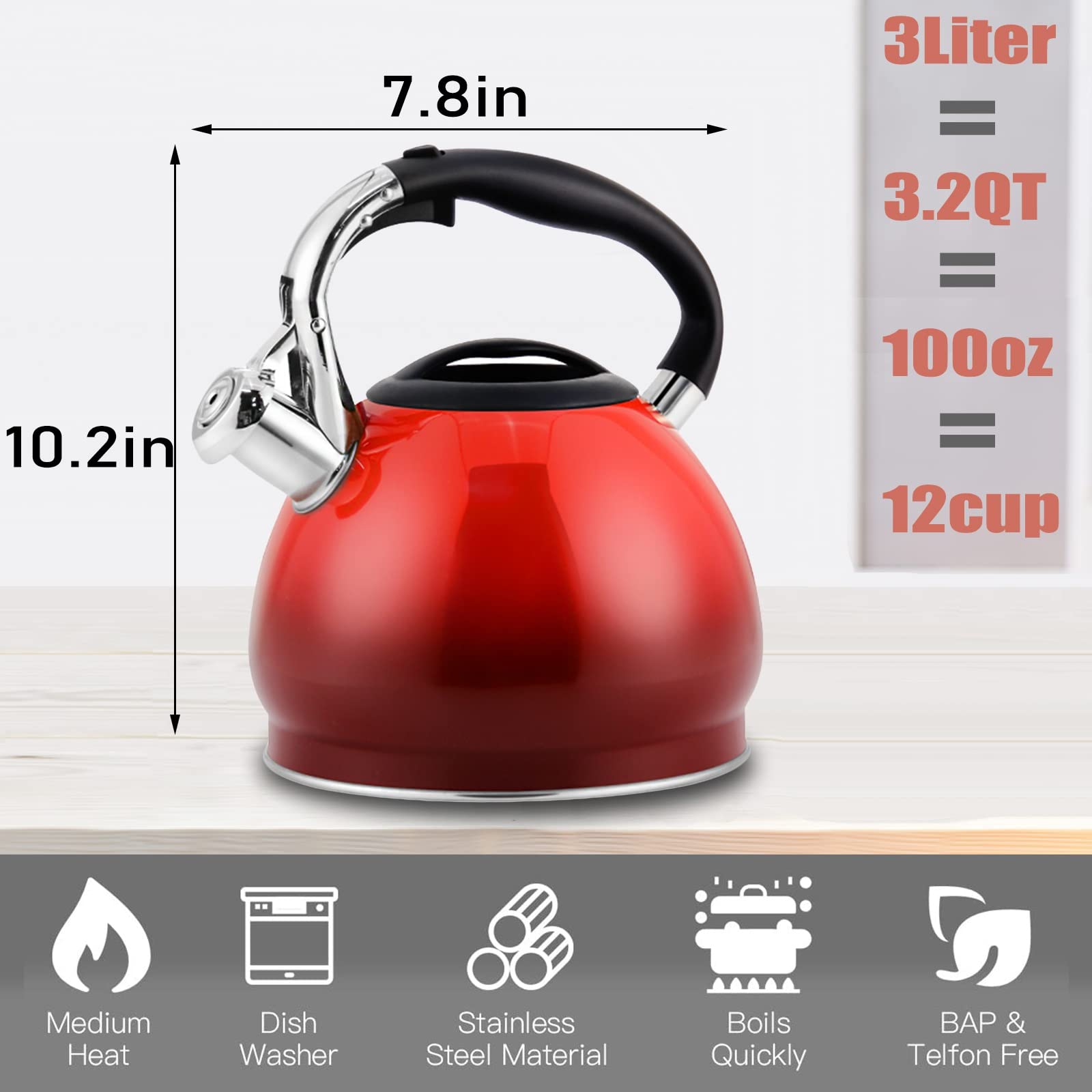 Czajniki, 3, 2 QT / 100 OZ, dzbanek do herbaty w kolorze gradientowej czerwieni