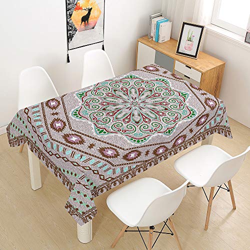 Nappe Mandala rectangulaire grise et rose 140x160cm imperméable