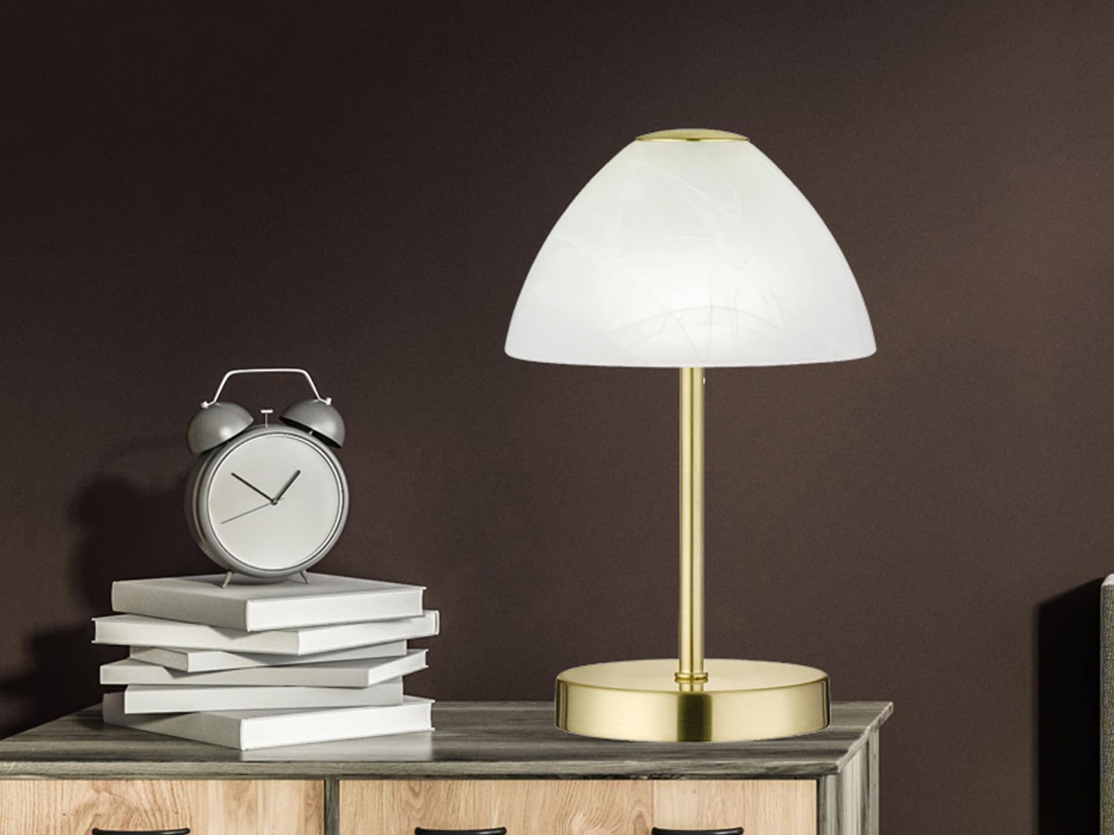 Zestaw 2 klasycznych lamp stołowych LED mosiądz dotykowy ściemniana wysokość 24 cm