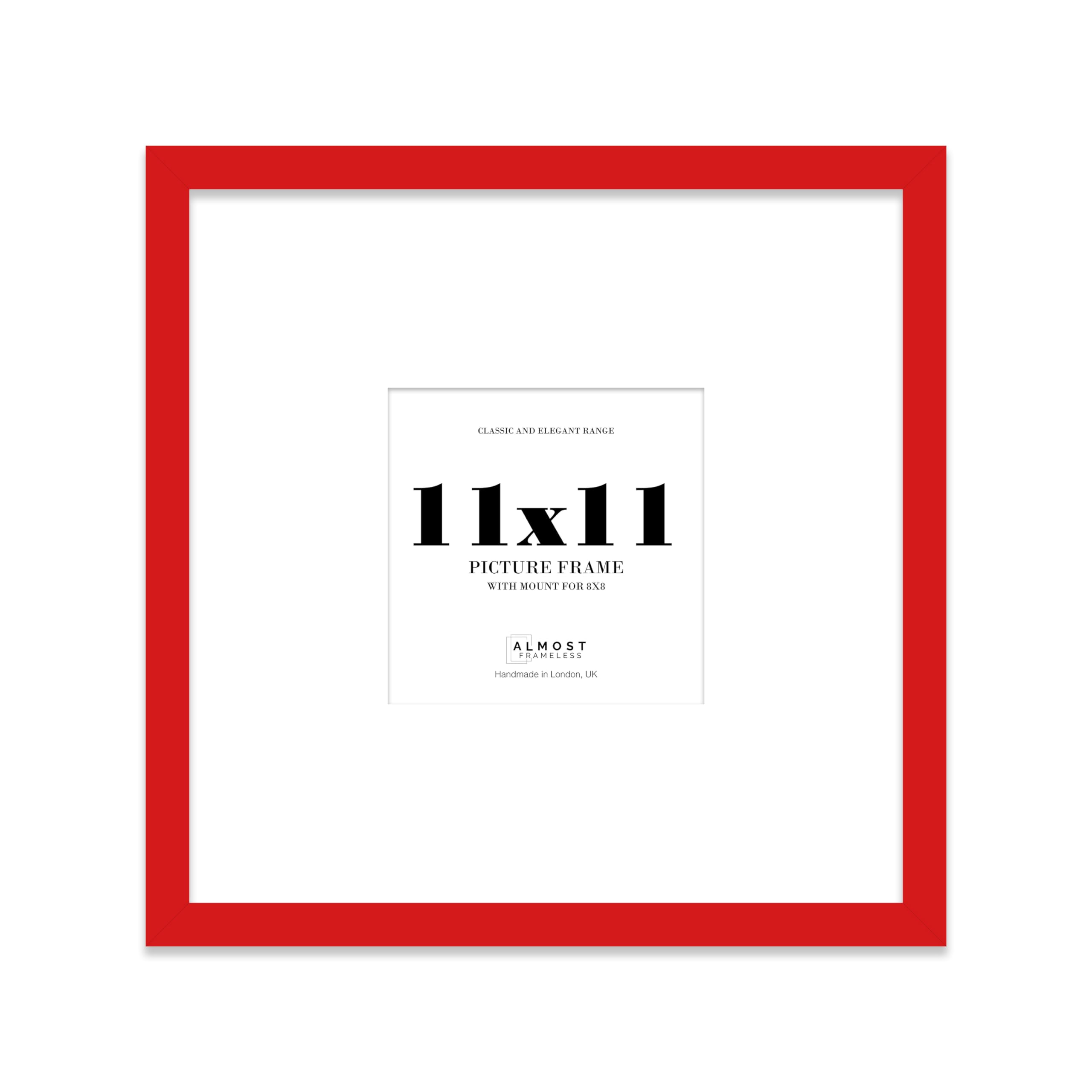 Almost Frameless Red 11X11 Square Picture Frame, Display Pictures 8X8 With Mat Or 11X11 Without Mat, Wall Hanging & Free Standing Photo Frame, 1 Pack