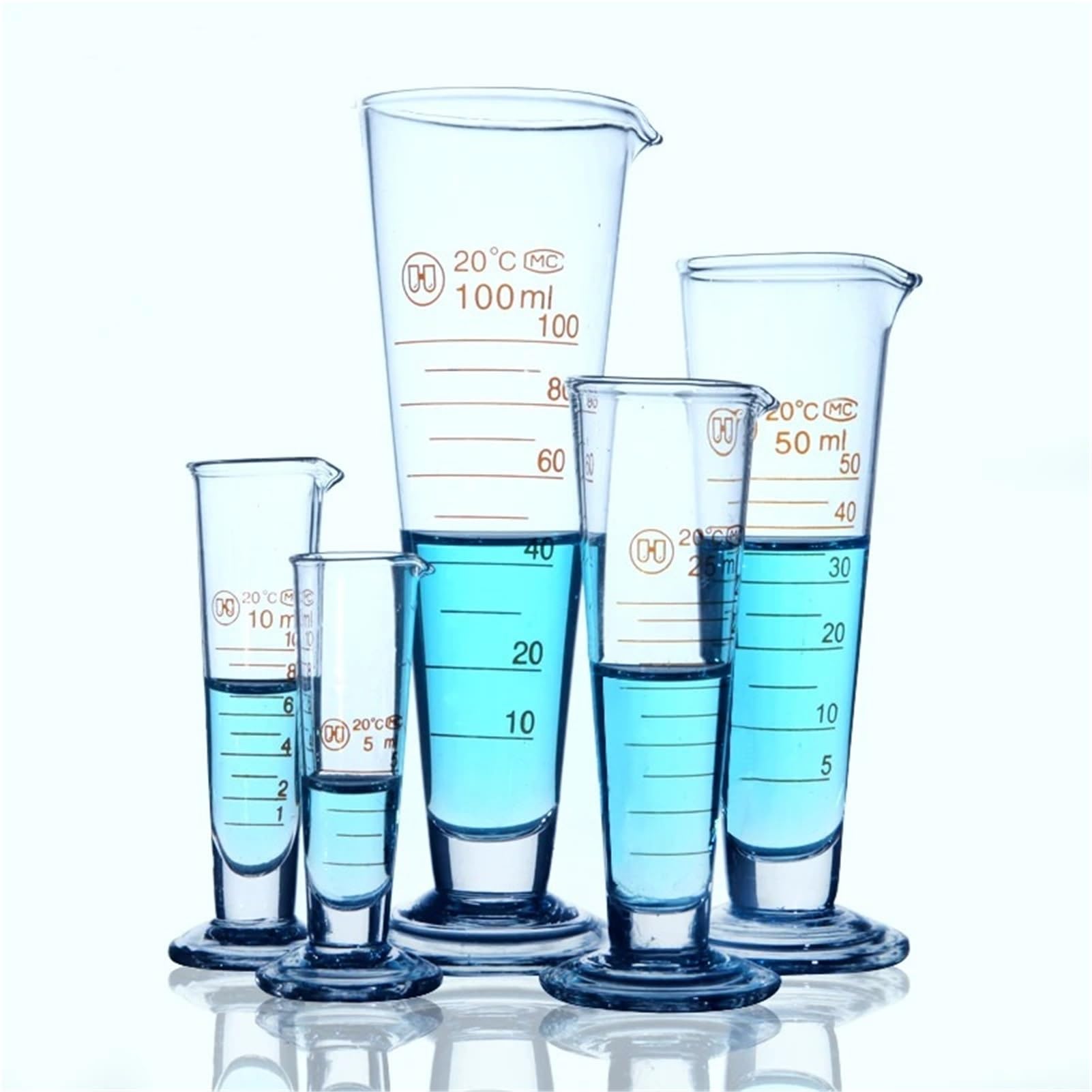 6 Stück / Set aus konischem Chemie-Messglas, konischer Messzylinder, Laborzubehör aus Borosilikatglas