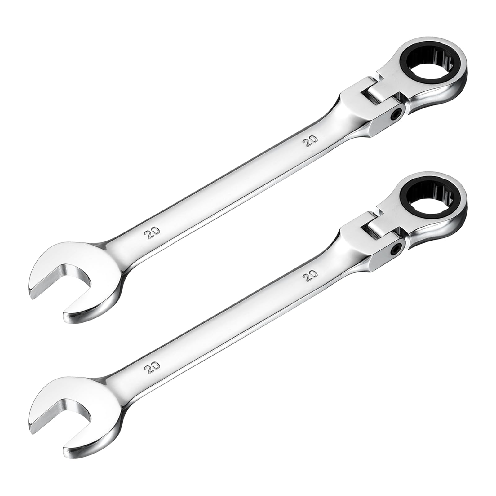 sourcing map 2 Pcs Flex-Head Ratcheting Combination Wrench 20mm 72-Teeth Metric Standard Ratchet Box and Open End CR-V Steel Double Ended Wrench for Fasteners Nuts Bolts