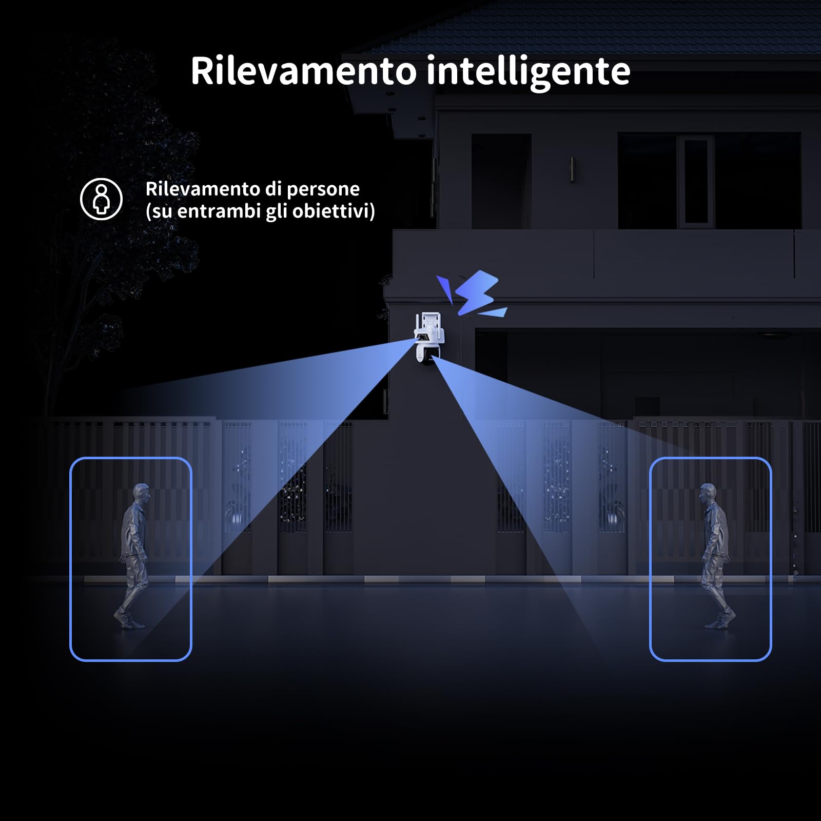 Beans View 2K+2K (3MP+3MP) Telecamera di Sorveglianza Esterno a Doppio Obiettivo, Wi-Fi 2,4 GHz, Sicurezza a 360°, Tracciamento Auto, Rilevamento di Persone, Visione Notturna a Colori (D320)