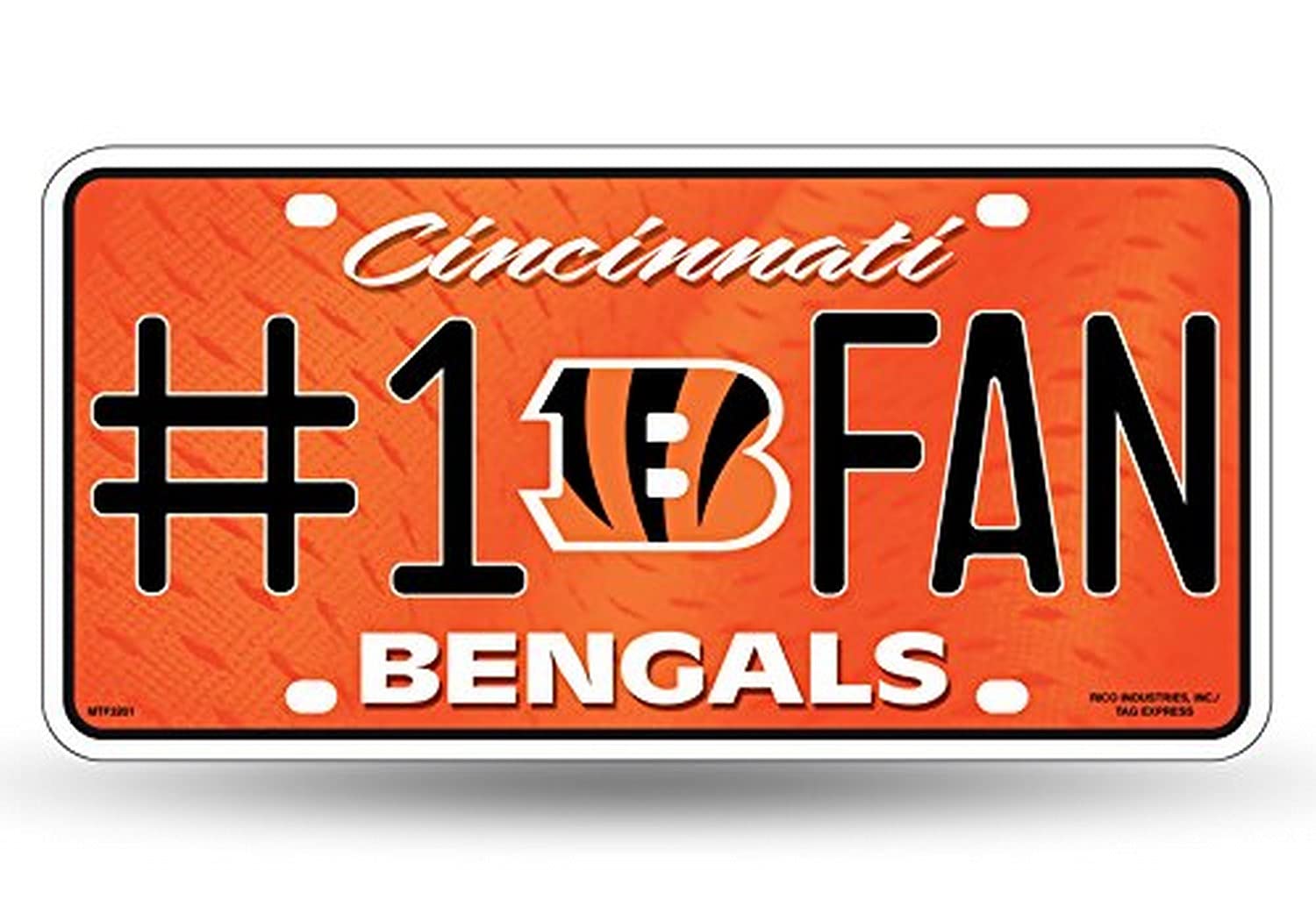 Rico Industries NFL 1 Fan Metal License Plate Tag, Cincinnati Bengals, 6 x 11.5-inches