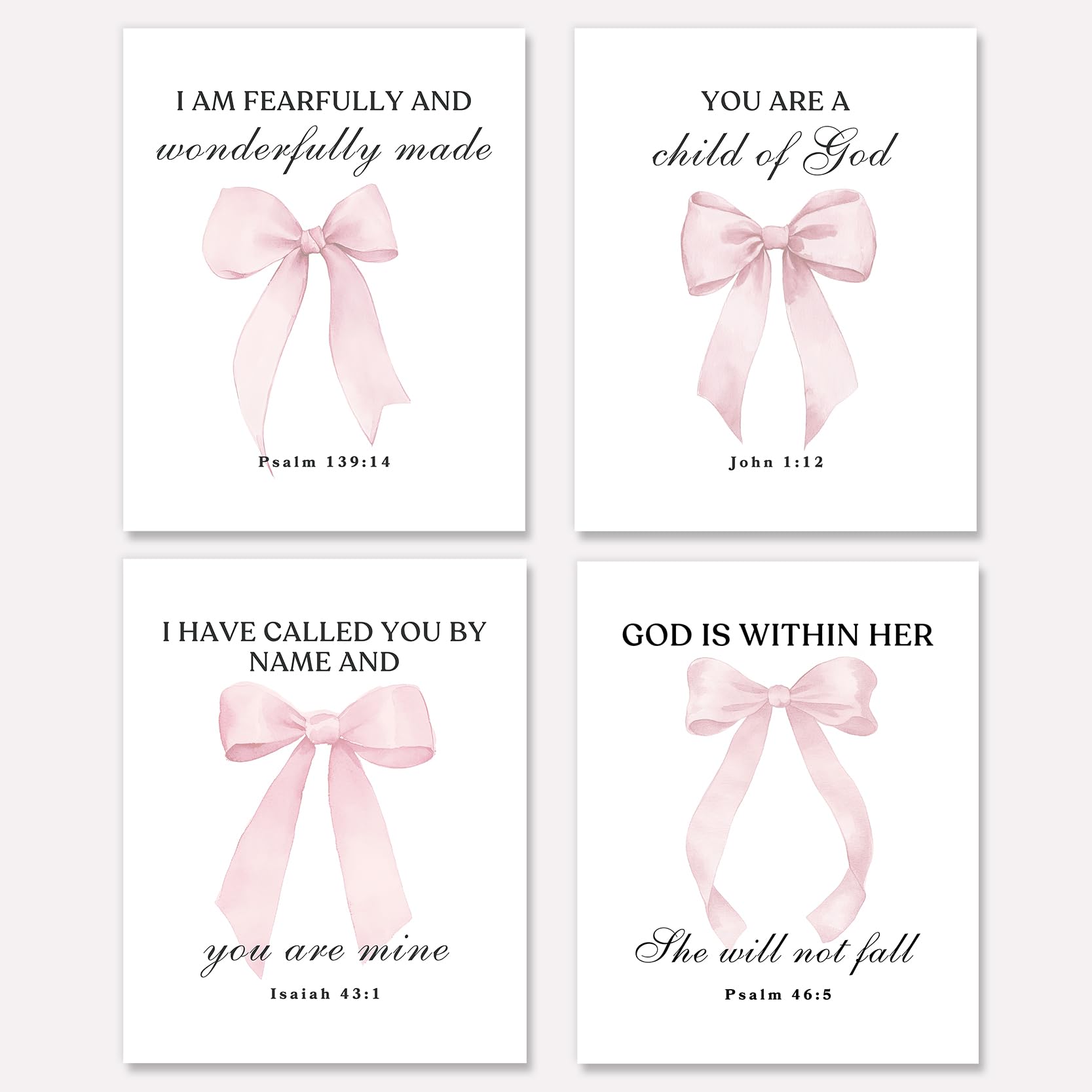 Shescrzionu 4 PCS Coquette Room Decor and Pink Bow Decor Room Decor For Teen Girls, Bible Verses Wall Decor, Preppy Posters for 10x8 Inch Set of Bow