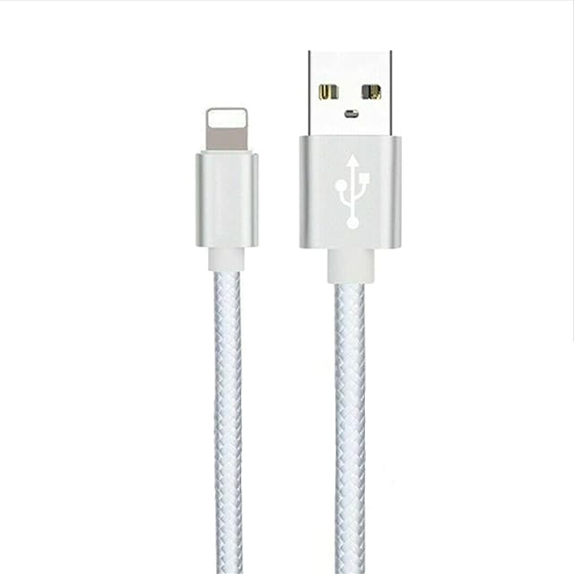 AA-TECH Silver iPhone Charger Cable, iPhone Charger Braided Long iPhone Charger Lead USB Fast Charging Cable Compatible with iPhone 11/Pro/Xs Max/X/8/7/Plus/6S/6/SE/5S iPad and More