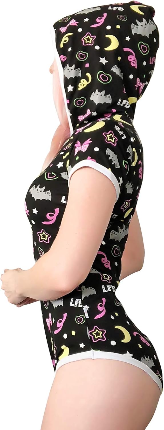 Littleforbig Adult Baby Diaper Lover (ABDL) Snap Crotch Adult Baby Onesie Bodysuit - Trick Treat Night-Glow Halloween Onesie