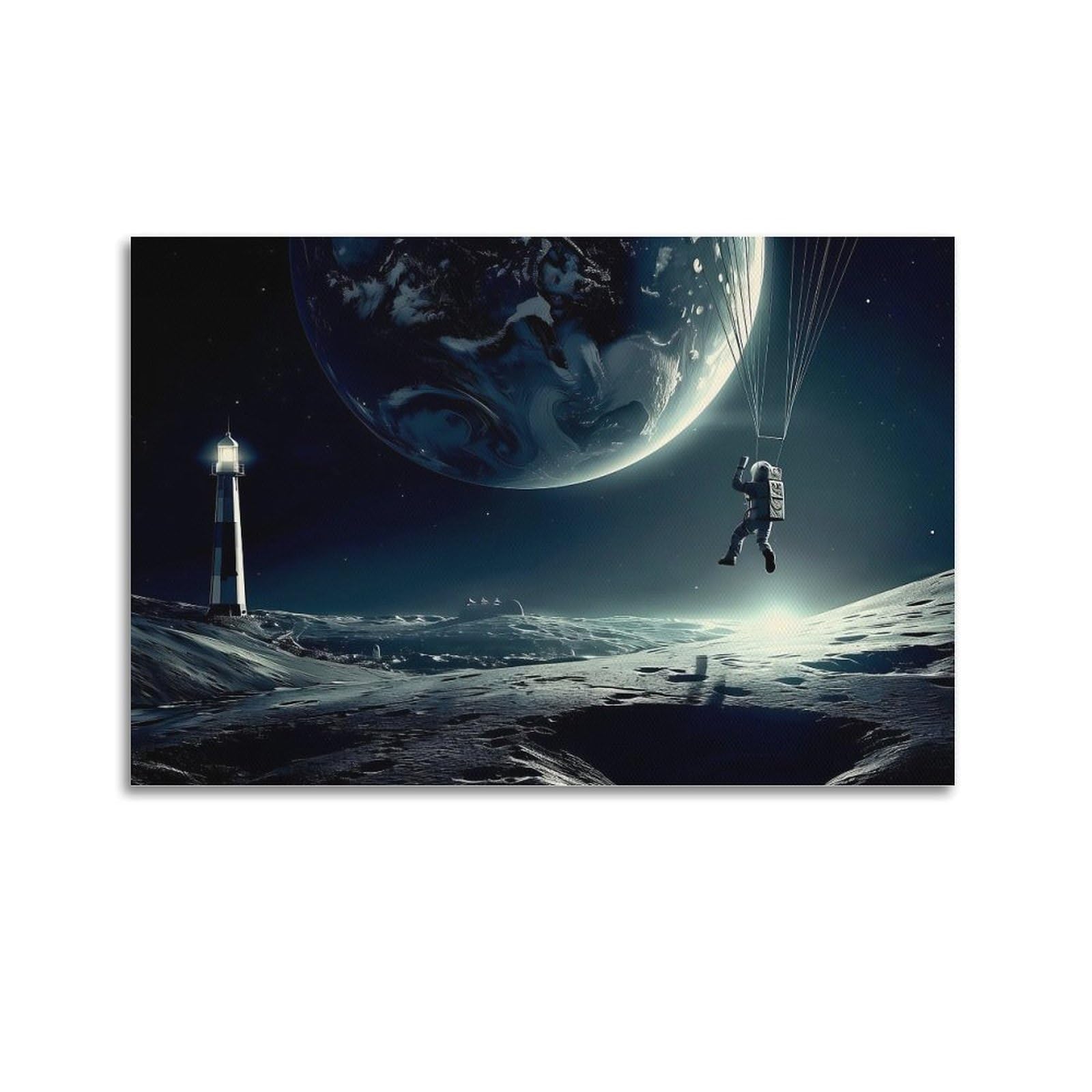 CXHJCA Lighthouse Poster Cosmic Voyager's Lunar Lighthouse Poster Decorative Painting Canvas Wall Posters And Art Picture Print Modern Family Bedroom Decor Posters 24x36inch(60x90cm)