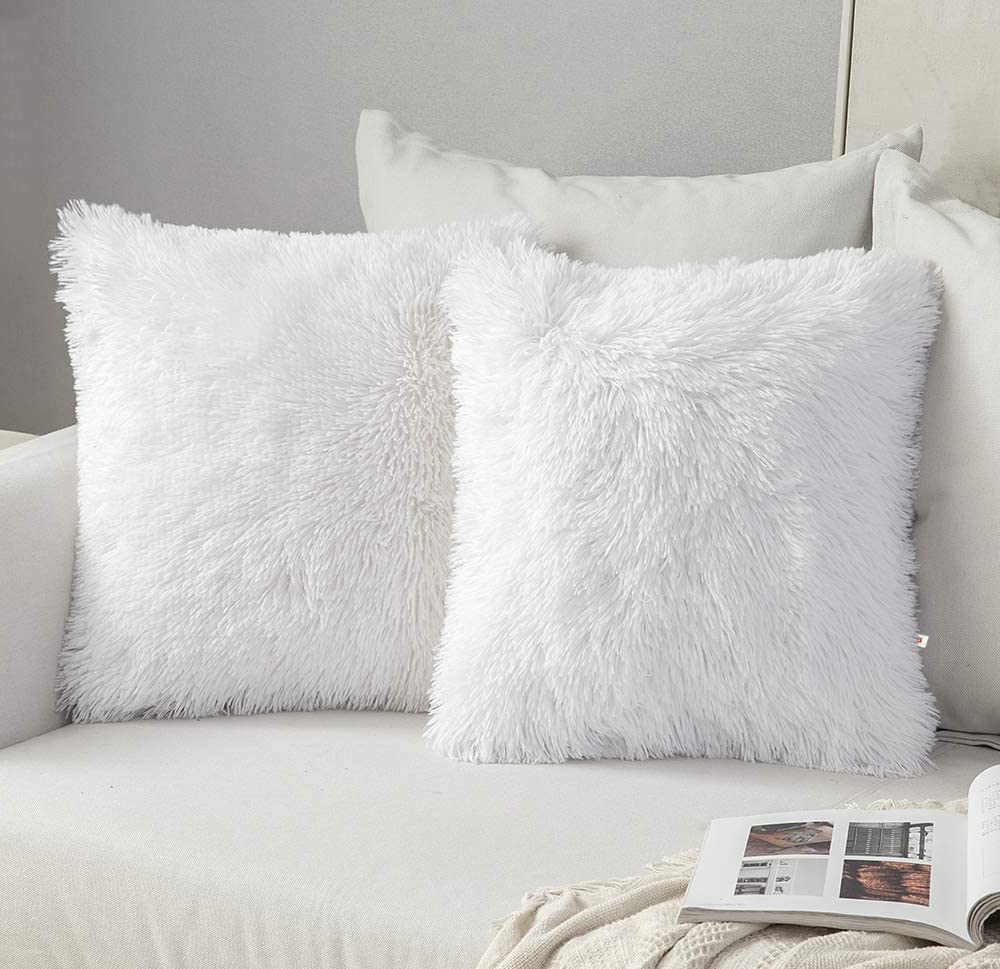 Wondershala White Fur Cushion Covers Set of 2 Home Decor Cushion Cover 16x16 Inches Decoration Cushion Covers-image-33