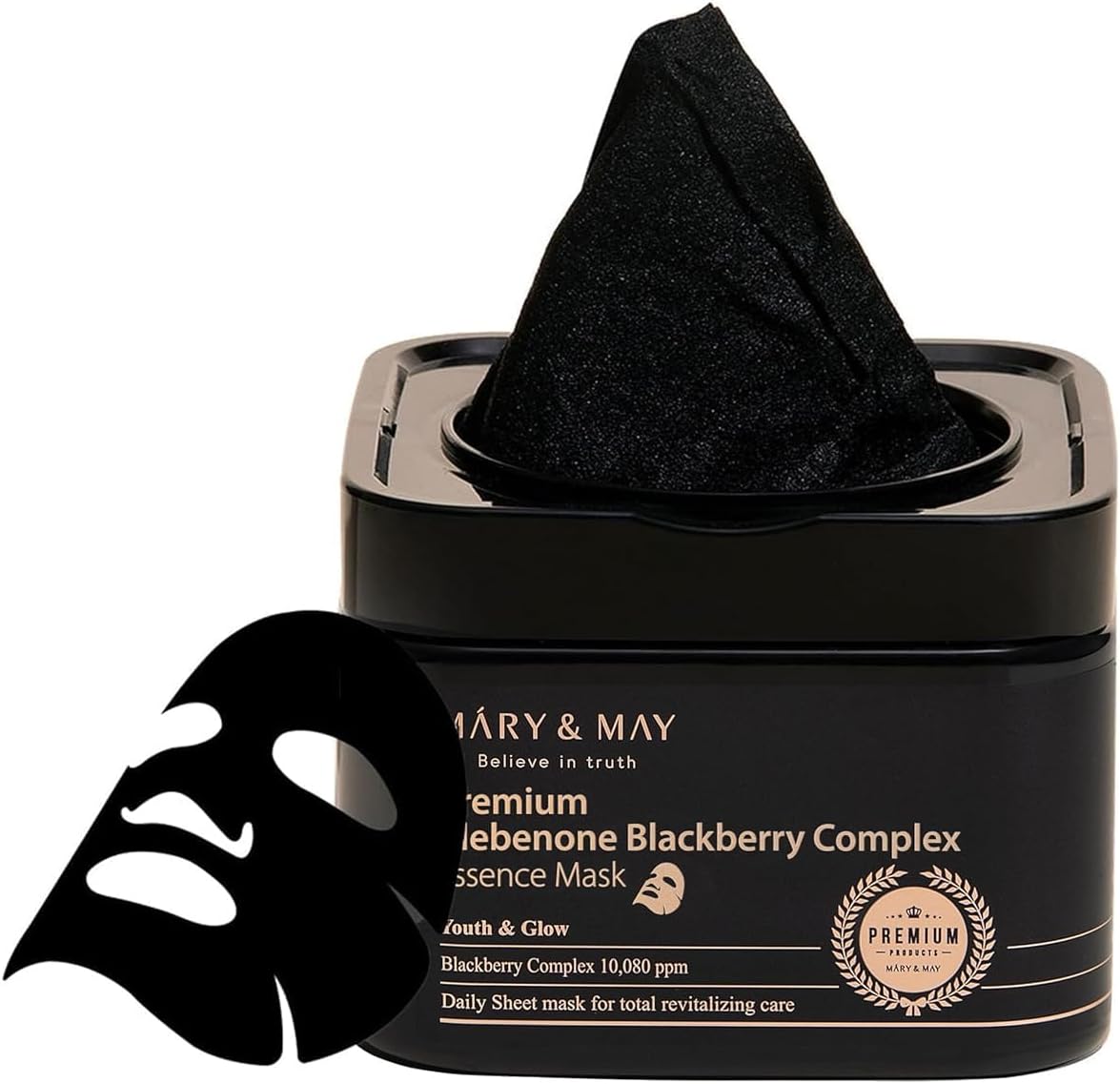 Mary&May Premium Idebenone Blackberry Complex Essence Mask - Quick Dispenser Type Anti Aging Korean Face Mask Sheet - Vitamin C, Panthenol, and Ceramide for Moisturizing and Radiant Skin, 20 Sheets