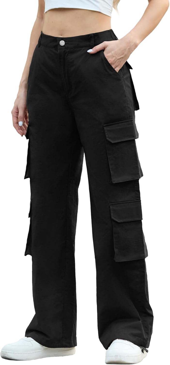 Lepunuo Womens Cargo Pants High Waisted Casual Pants Baggy Stretchy Wide Leg Y2k Streetwear with 8 Pockets - Image 5