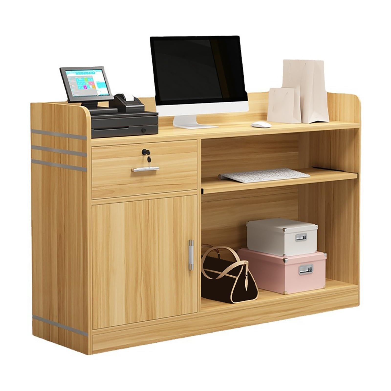 Moderner Empfangstisch – kleiner stehender Kassentisch mit abschließbarer Schublade, Holztisch für Salon, Lobby, Büro, Zuhause, Eichen-Finish (80 x 41,9 x 91,4 cm (B x T x H)
