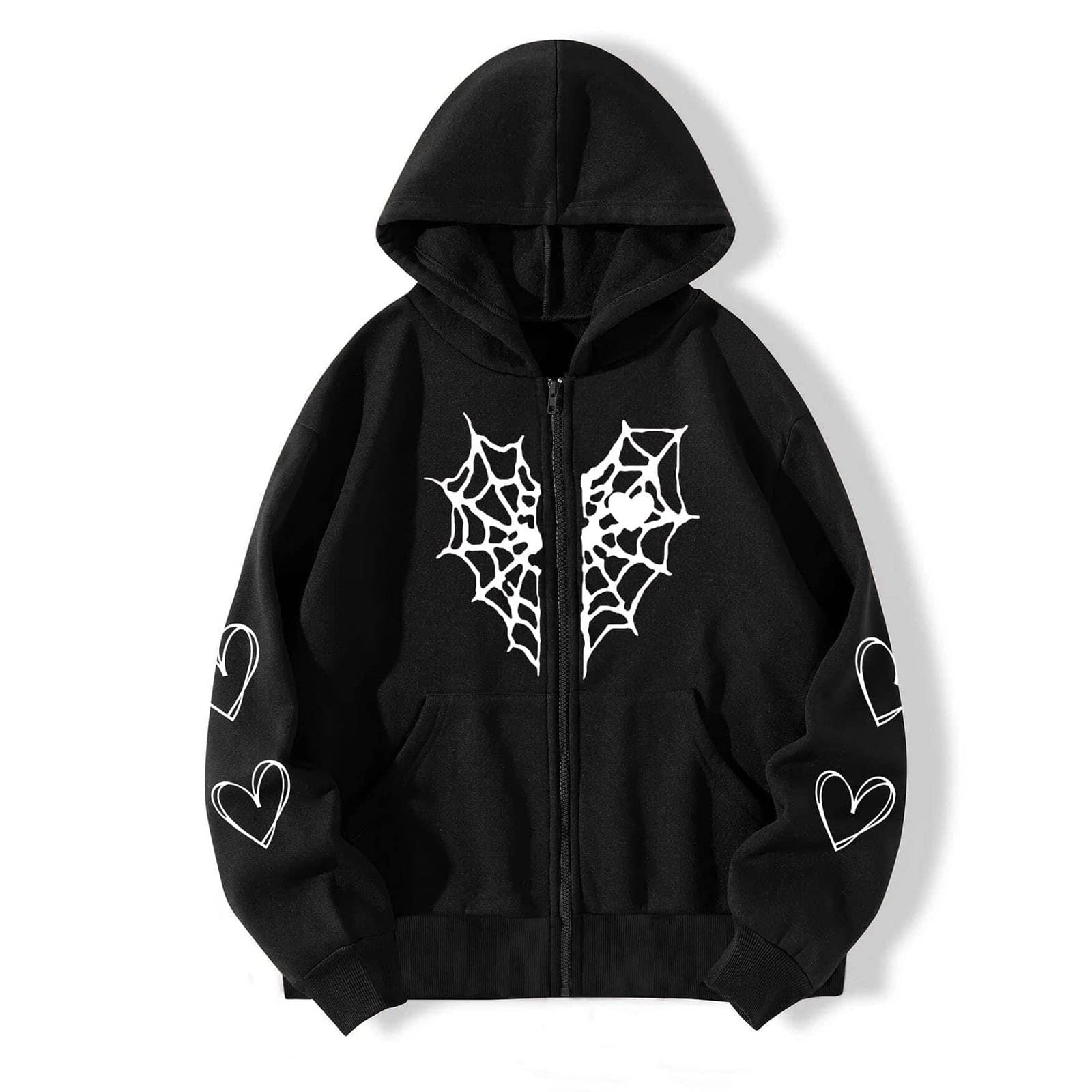 askme♡ LMSXCT Women Y2K Spider Web Love Heart Hoodies Punk Jacket