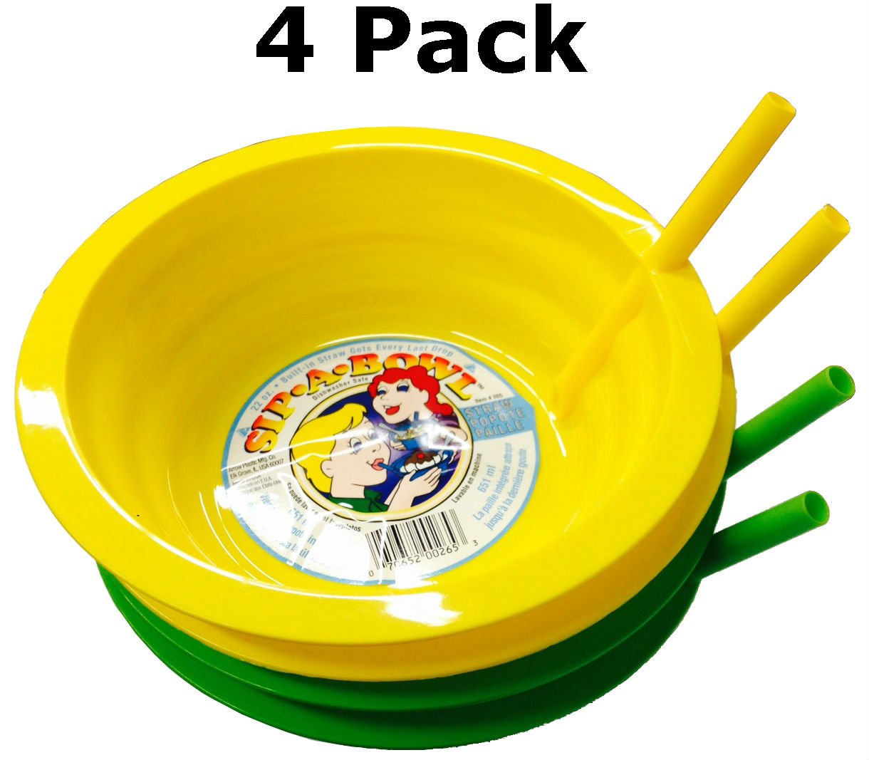 Buy SipABowl Cereal Bowl with Builtin Straw, 22 Oz/ 651 mL, Yellow and Green (4 Pack) Online