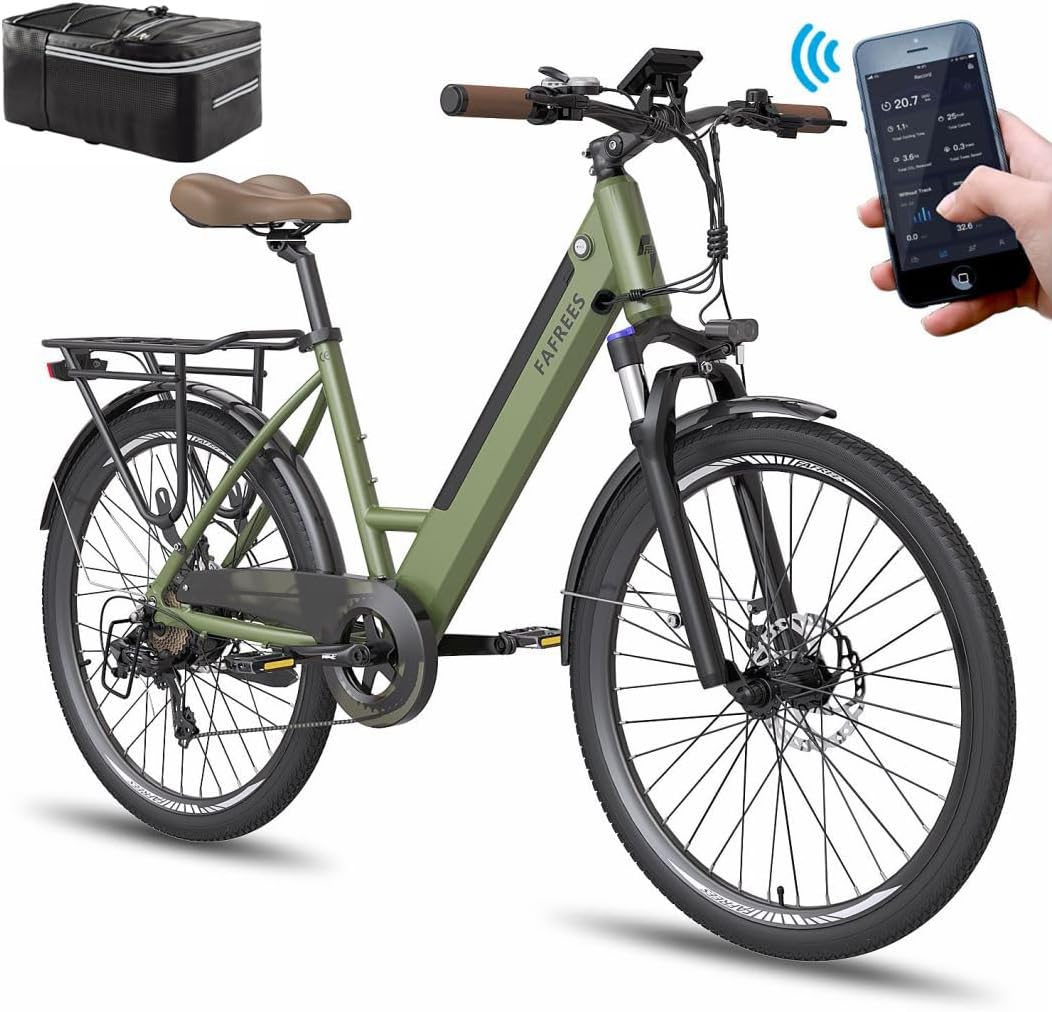 Fafrees Official Electric Bike, 26" City E-Bike 250W with APP, 110KM Range, 36V 14.5Ah Battery, F26 Pro Electric Bicycle for Adults with 7-Speed, 25km/h, Free Rear Bag, UK Warehouses