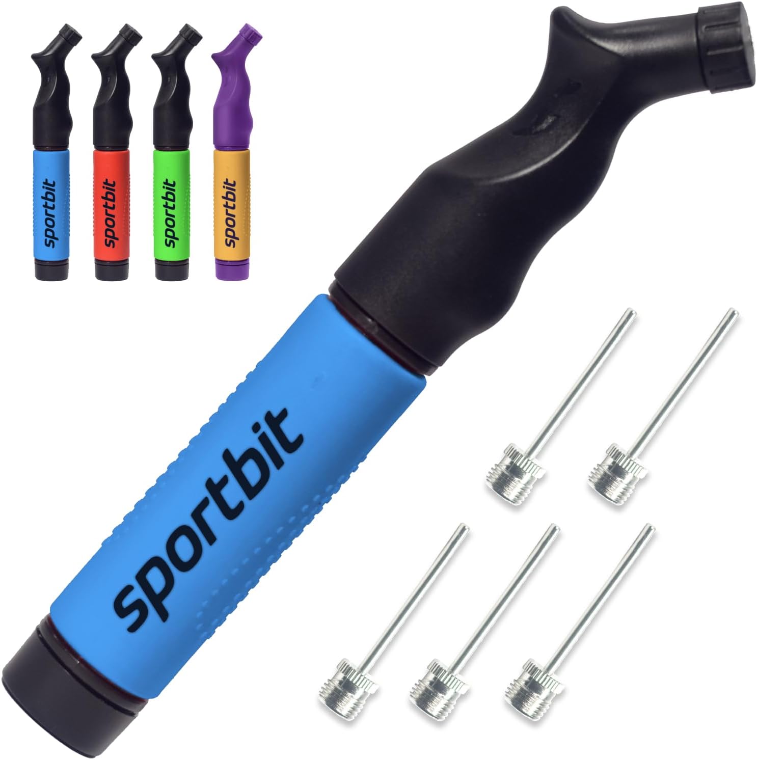 SPORTBIT Ball Pump with 5 Needles | Push & Pull Inflation System | Ideal for All Sports Balls | Volleyball Pump | Basketball Inflator | Football & Soccer Ball Air Pump | Needle Set