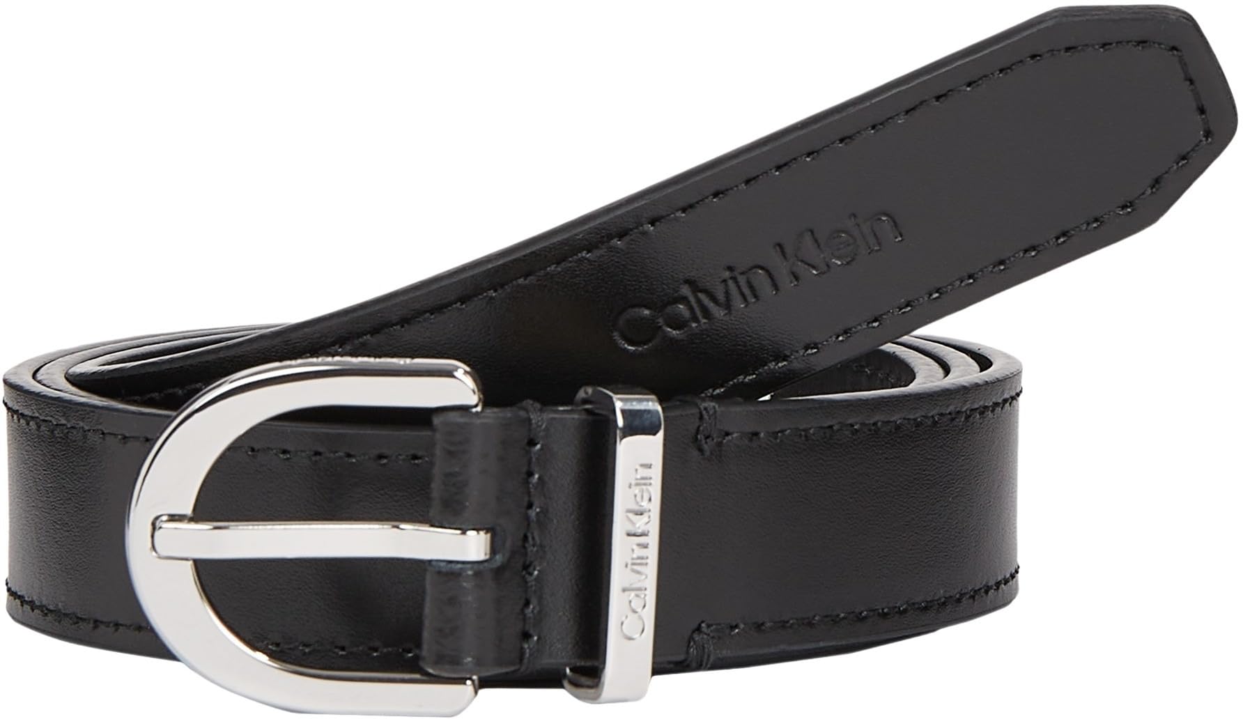 Calvin Klein Women Round Buckle Logo Loop Belt 2.5 Belts, Black, 120