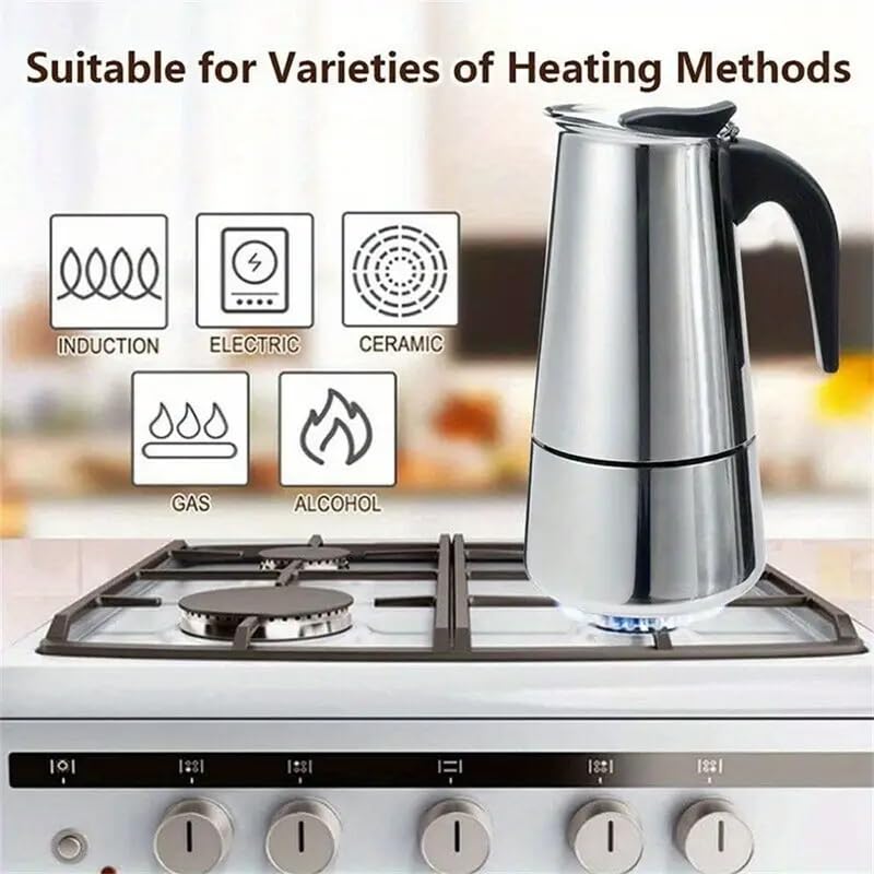 Image of Stainless Steel Stovetop Espresso Maker Italian Style Moka Coffee Pot with Ergonomic Handle, 2-4-6 Cup Capacity, Durable & Easy-to-Use for Rich, Full-Bodied Coffee at Home (6 Cups)