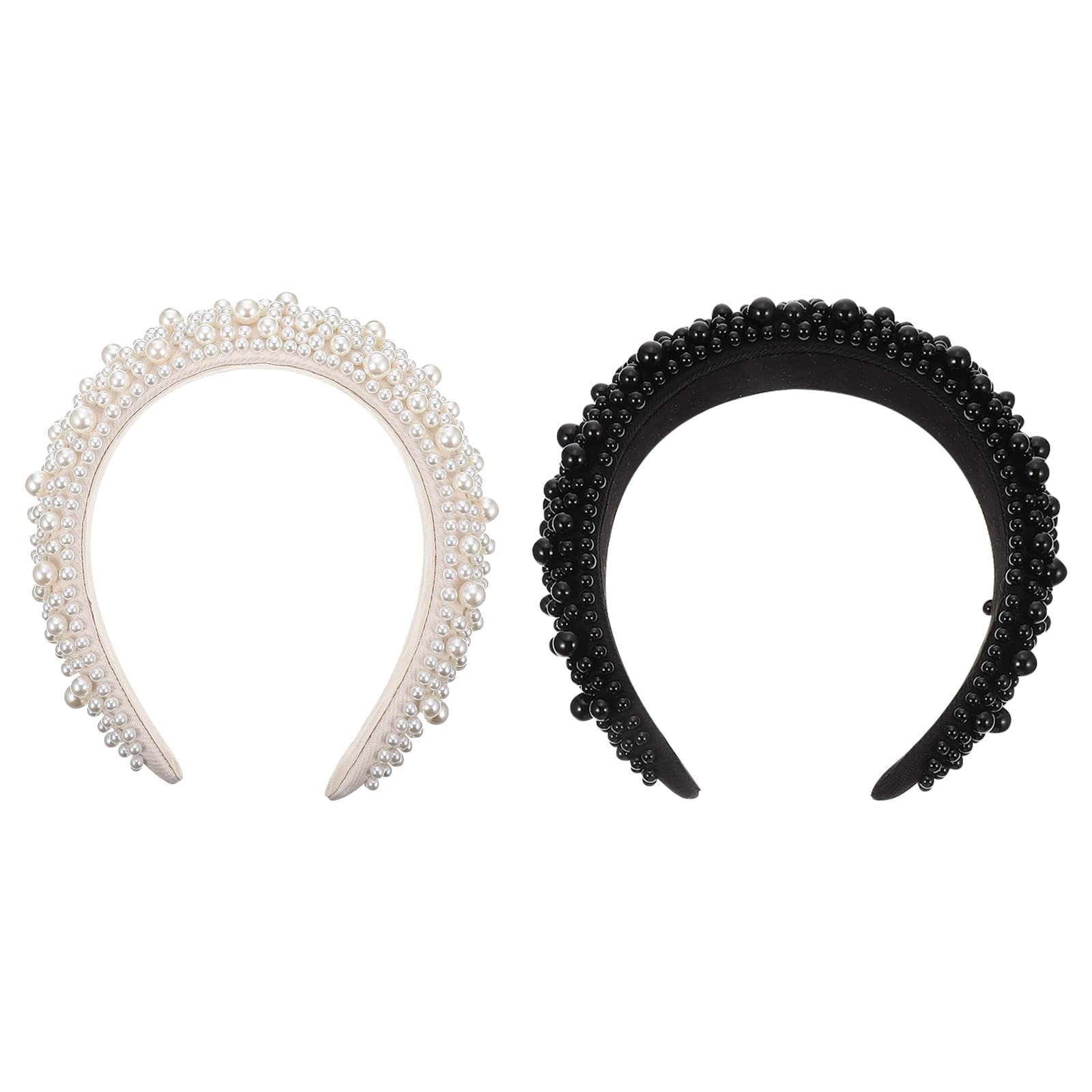 Doppelband Haarband mit Perlen, 2 Stück, Sponge Kunststoff | Damen und Mädchen, Elegant Chic, Leicht und Angenehm Geformt, für Alltag und Make Up