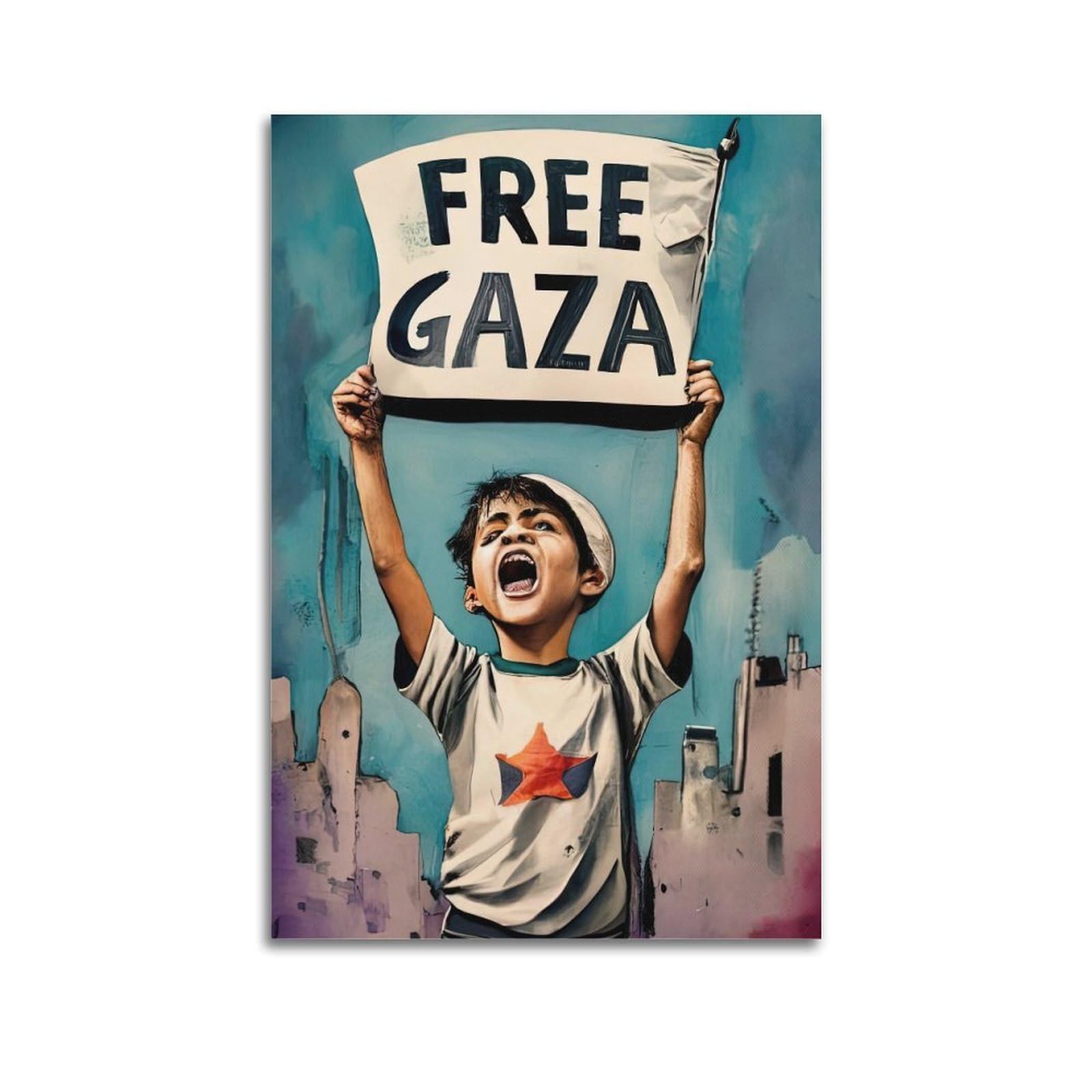 XKUGA World Peace Anti War Poster Palestine Gaza Child Refugees Modern Decorative Canvas Prints - Ideal Wall Art for Family, Man Cave, Game Room, Boys & Girls Bedroom 24x36inch(60x90cm)