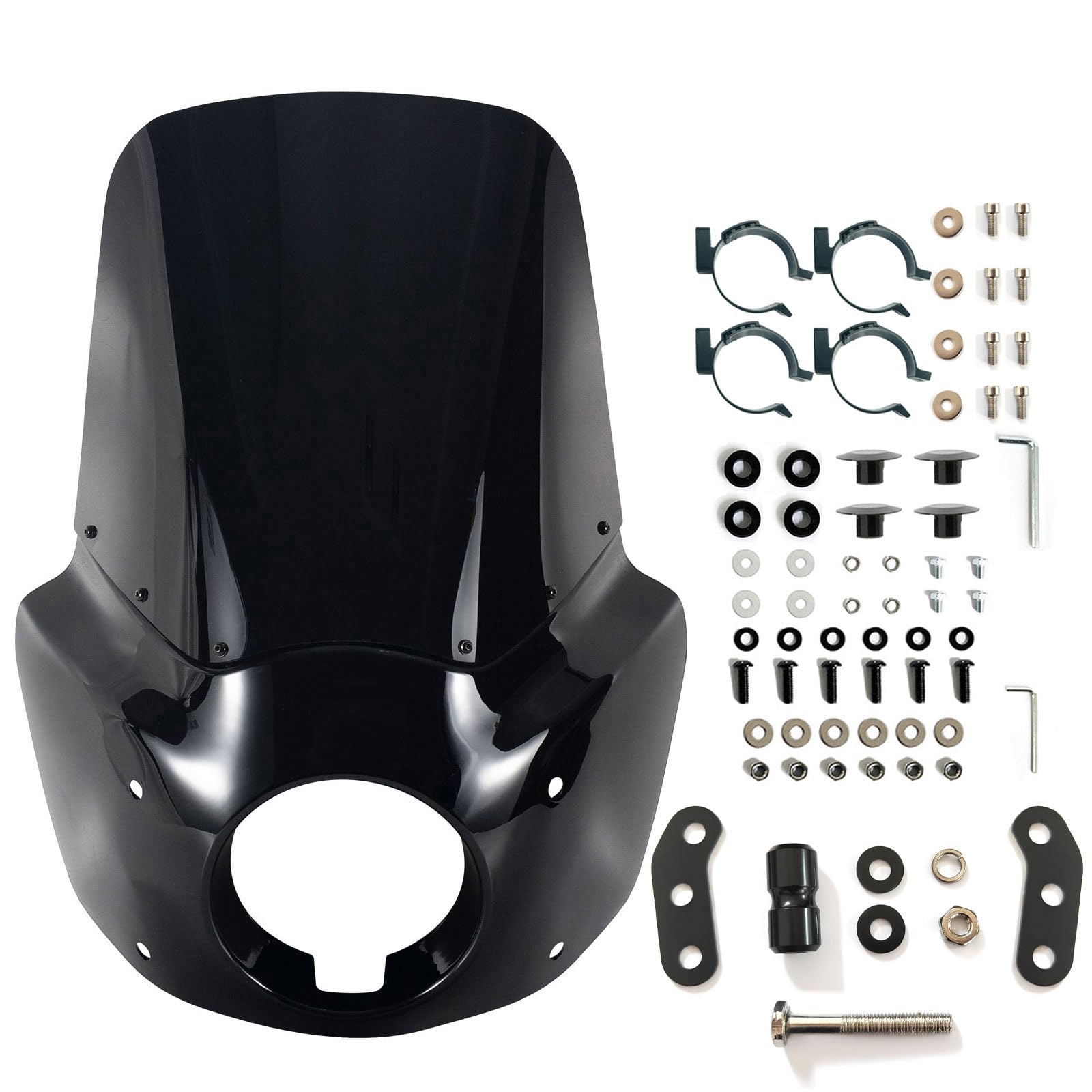 fatecim motorcycle 5.75" headlight fairing with 15" dark smoke windshield windscreen 48-58mm mounting kit headlight extension block for harley low rider s fxlrs 2020 2021 2022 2023