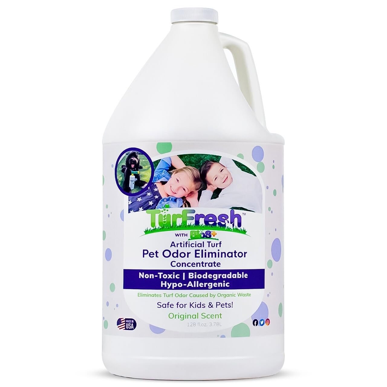 BioTurf BioS+ Artificial Turf Pet Odor Eliminator – Enzyme Concentrate for Dog Urine and Poop – Outdoor Deodorizer Safe for Kids, Pets and Plants – Non-Toxic Formula, 1 Gallon