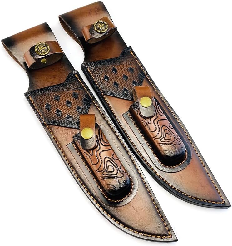 1PC Knife Sheath, 2 in 1 Leather Case for with Belt Loop and Snap Closure Fits for Outdoor Search, Rescue, Hiking