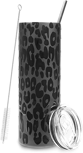 artlion Vaso de café de 20 onzas con tapa y popote para bebidas frías y calientes con diseño de leopardo