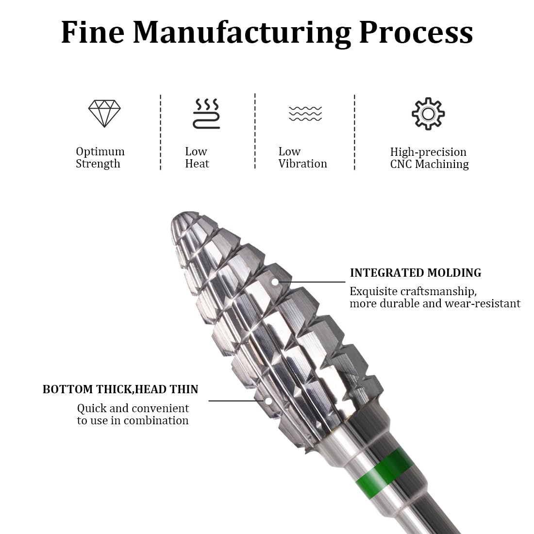 Punte per fresa per unghie, 4 pezzi, in acciaio al tungsteno, 3/32", punta per cuticole, punte abrasive, lima per unghie, punta per manicure, pedicure e cura delle unghie