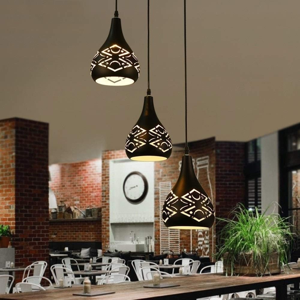 Lamp Nordic Single Head Creative Light Wrought Iron Retro Kitchen Island Hollow Ceiling Light E27/E26 Adjustable Dining Room Living Room Hanging Droplight Bar Club CAF