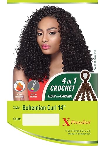 Miniatura 4 de Outre X-Pression - Trenzas de ganchillo de pelo sintético 4 en 1, rizo bohemio de 14 pulgadas (paquete de 4, 2)