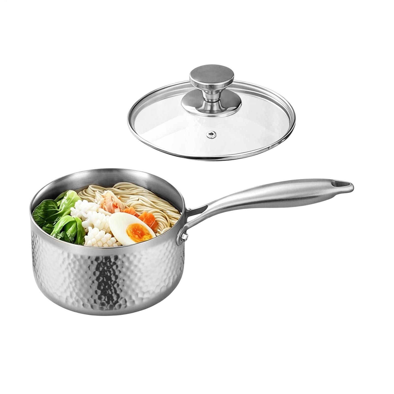 Cazo para Salsas Cacerola de Cocina Fabricada en Acero Inoxidable con Mango | Olla Pequeña Para Cocinar, Tapa Incluida Para Camping Picnic Jardín Patio Exterior Aire Libre