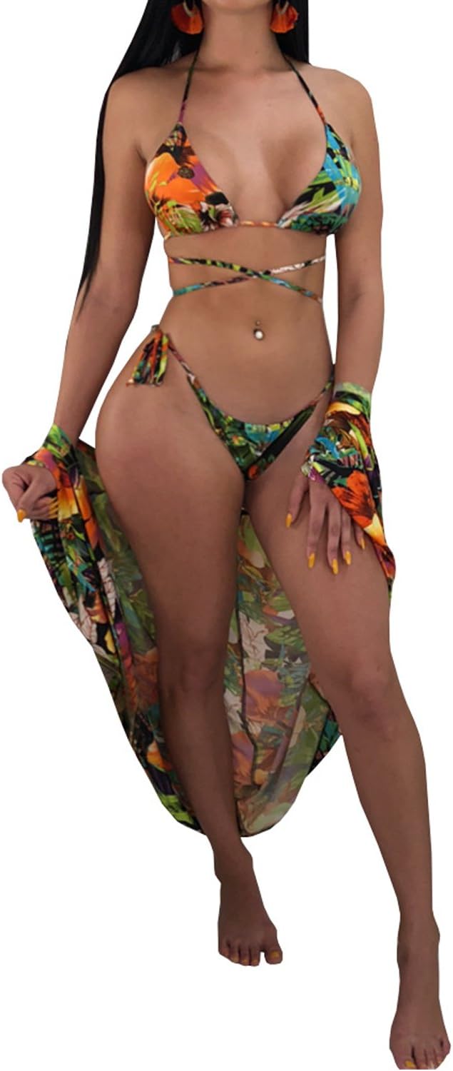 Syvent Women's Sexy Colorful One-Piece or Two-Piece Bikini Swimsuits Underwear with Cover Up (XL, P9)