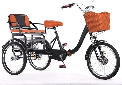 Triciclo plegable de 20 pulgadas, bicicletas de crucero al aire libre con asiento de pasajero, bicicleta de 3 ruedas, triciclos de pedal grandes con