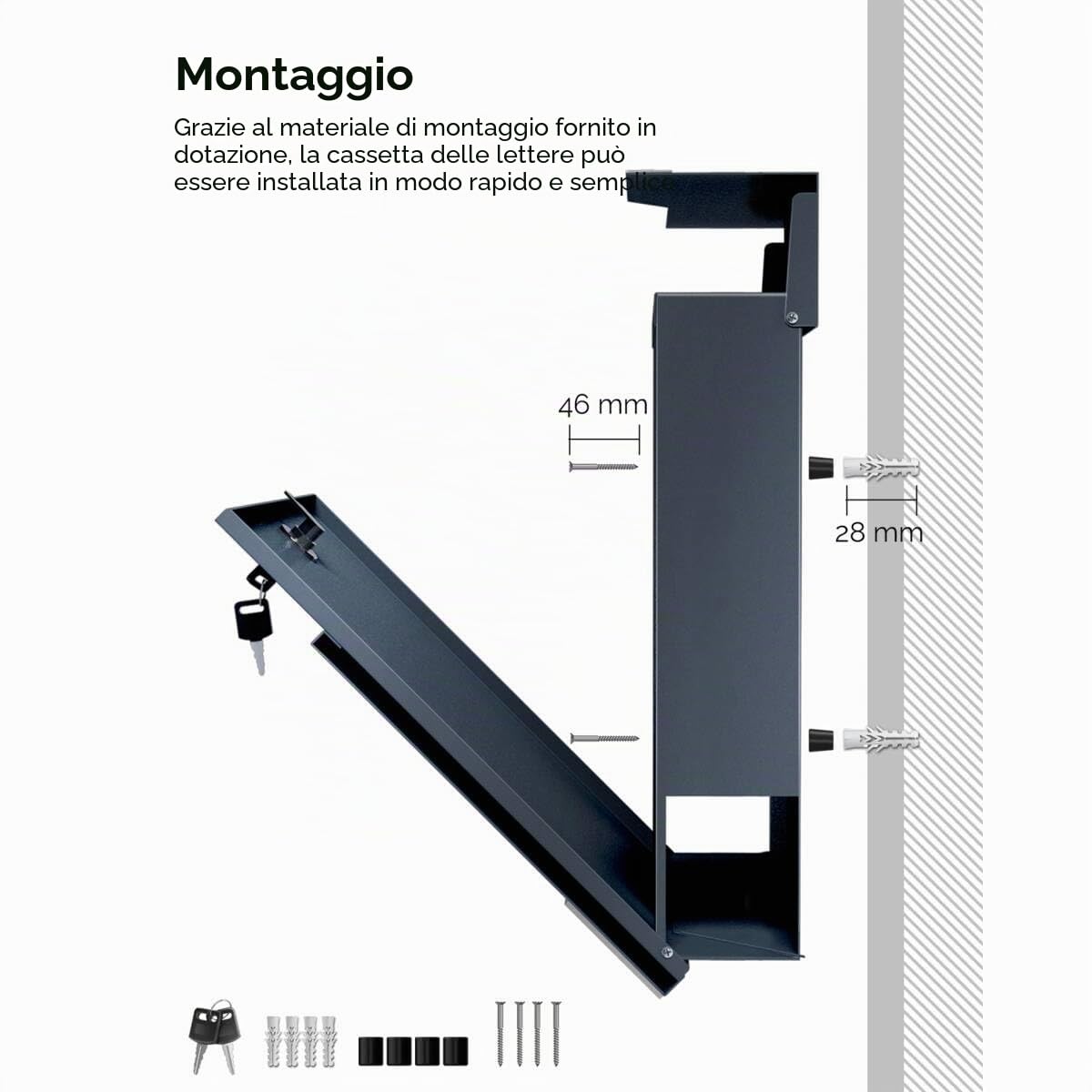 Metzler Cassetta delle lettere antracite con notifica e scomparto per giornali – Cassetta delle lettere da parete con targhetta in acciaio inox personalizzata con incisione laser – Cassetta della