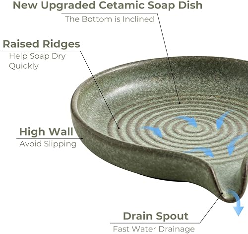 Miniatura 3 de Jaboneras de cerámica, jabonera de ducha con diseño de cascada, soporte de jabón autodrenante para ducha, baño, fregadero, cocina y encimera, color