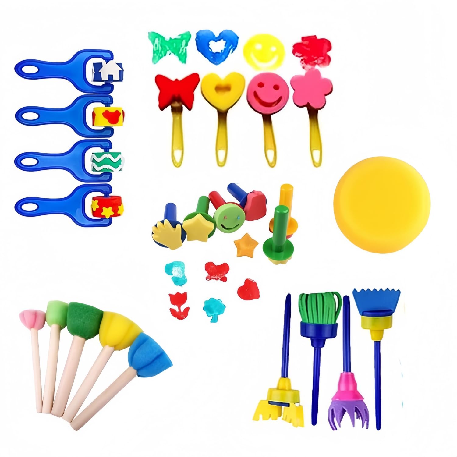 Alfven Éponge Brosses de Peinture Enfant, 24pcs Kit Peinture Enfant Pinceaux éponge pour Enfants kit d'apprentissage DIY