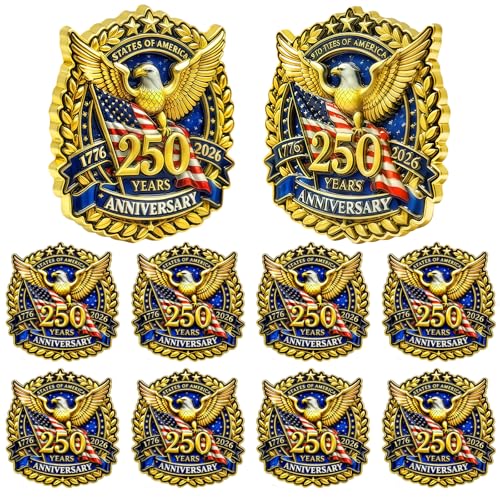 YSDTrink 10 Pcs 250th Anniversary Merchandise Lapel Pin for Men & Women Freedom 1776-2026 of USA 3D Hard Enamel Patriotic Brooch with Raised Details for Suit Backpack Hat Independence Day Gift