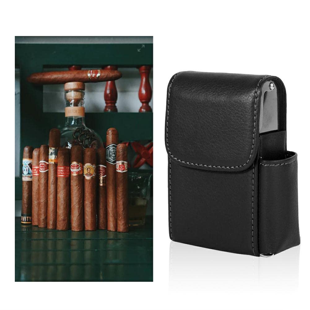 Portasigarette, Portasigarette Porta Sigaretta Cover con Più Leggero Slot in Pelle PU Pacchetto Sigarette Custodia per Box Uomo e Donna Portamonete Stoccaggio Flip Aperto Tasca di Container (Nero)