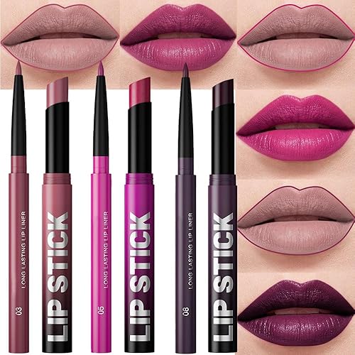 Vista 15 de Juego de 2 delineadores de labios y lápiz labial 2 en 1 mate rojo marrón para mujer, delineador de labios para uso diario y fiesta, de larga 2